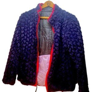 Champion Reversible Purple Faux Fur & Gray Puffer Jacket Red Trim